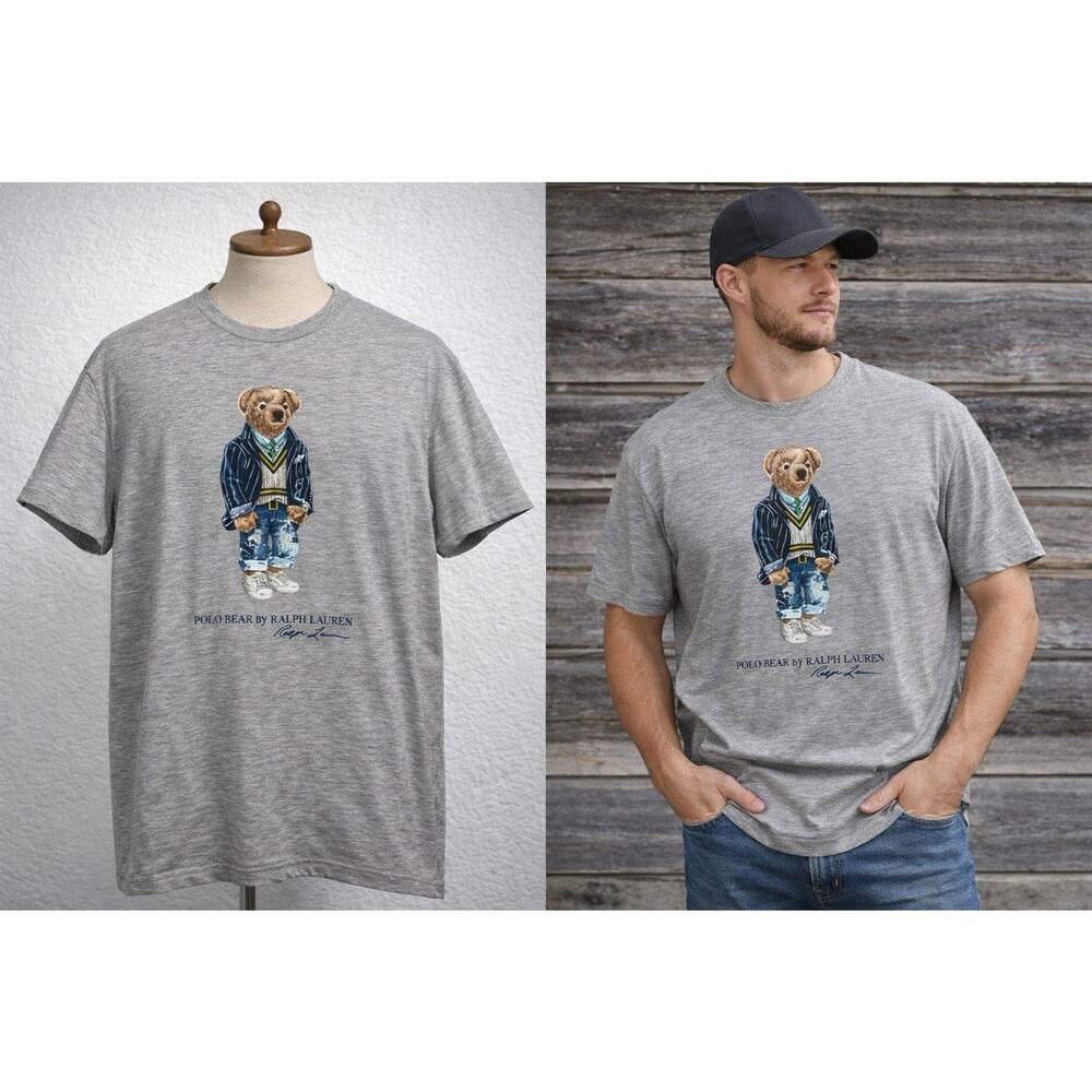 Polo Bear Ralph Lauren Heather Gray Short Sleeve T-shirt Classic Fit Mens Small